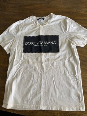 Dolce & Gabbana White T-Shirt with Black Logo Patch